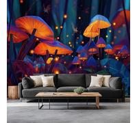 Foresta Fantasy Funghi Lucciole Carta da Parati In Tessuti non Tessuti 400 x 280 cm Murali, Blu Fotomurale Murale Soggiorno Camera da Letto Cameretta Dei Bambini Decorazione
