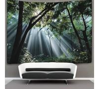 Foresta fitta con la luce del sole che splende tra le cime degli alberi e la nebbia Arazzo Parete,Tapestry Wall 3D Stampa ,Utilizzato Camera Letto,Soggiorno,Copriletto,Decorazione Murale 100cmx150cm