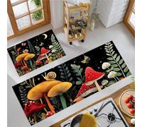 Foresta Funghi Illuminata Dalla Luna Set Di 2 Tappeti Da Cucina, Cartone Animato Fantasy Antiscivolo Assorbente Per Acqua E Olio Zerbino Per Cucina Antipolvere Per Interni - 50x80+50x150cm