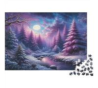 Foresta invernale al chiaro di luna, colorata foresta viola di notte, puzzle da 1000 pezzi per adulti e bambini, stimolante e rompicapo, 38x26 cm/1000 pezzi