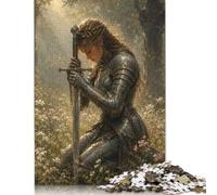 Foresta medievale del cavaliere femminile Puzzle 1000 Pezzi, Gioco Puzzle | Design storico del guerriero, Regalo, Sfida, Arte fantasy medievale, Stile olio drammatico, Gioco Puzzle, 14+, 70x50cm.