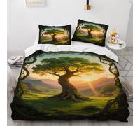 Foresta Set Copripiumino, Albero Della Vita Microfibra Copripiumini 220X230Cm 2 Federe, Albero Verde Set Da Letto,Albero Con Vista Sulle Montagne Soleggiate Morbido Ed Ipoallergenico Set Copripiumino