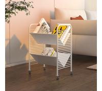 forestalk Carrello per libri a rotelle - Libreria mobile a 2 ripiani con ripiani inclinati per scuola, ufficio, biblioteca, camera da letto, aula