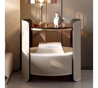 forestalk Comodino Rotondo Minimalista, Comodino Pratico in Legno Massello, Tavolino con Ripiano Aperto per Camera da Letto, Soggiorno