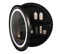 forestalk Gabinetto rotondo dello specchio con il gabinetto dello specchio del bagno della luce del gabinetto nero del bagno con lo specchio montato a parete specchio