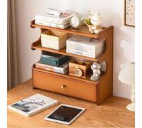forestalk Organizer da scrivania in bambù con cassetto, ripiani da appoggio a 3 ripiani, per libri e forniture per ufficio, uso domestico e studio