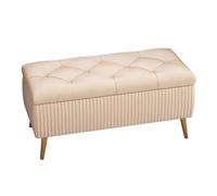 forestalk Panca ottomana in velluto con seduta imbottita, moderna panca imbottita con finestra e gambe dorate, panca lunga per la casa (dimensioni: 80 cm, colore: beige)