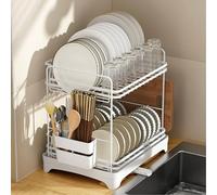 forestalk Scolapiatti - Organizer salvaspazio a 2 ripiani in acciaio al carbonio per un efficiente drenaggio dei piatti e conservazione del piano di lavoro, resistente alla ruggine e facile da montare