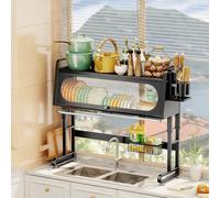 forestalk Scolapiatti sopra il lavello, altezza regolabile, salvaspazio, con coperchio per piatti, bicchieri, ciotole e posate