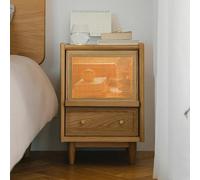 forestalk Tavolino laterale, comodino, moderno tavolino in legno per camera da letto, con grande cassetto e ripiano portaoggetti per camera da letto, soggiorno (dimensioni: con luci, colore: B)