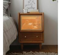 forestalk Tavolino laterale, comodino, moderno tavolino in legno per camera da letto, con grande cassetto e ripiano portaoggetti per camera da letto, soggiorno (dimensioni: con luci, colore: A)