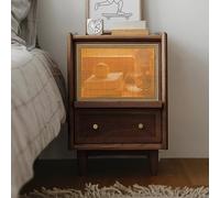 forestalk Tavolino laterale, comodino, moderno tavolino in legno per camera da letto, con grande cassetto e ripiano portaoggetti per camera da letto, soggiorno (dimensioni: con luci, colore: C)