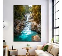 Foreste Tropicali Art Poster e Stampe, Rocce Cascate su Tela Immagini di Arte della Parete Decorazione Murale per Camera da Letto e Soggiorno, 40x50cm Senza Cornice