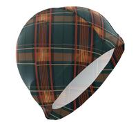 Foreste - Verde Scarlatto Gingham Abstract Cuffia Da Bagno per Le Signore Capelli Corti Impermeabile Nuoto per Le Donne Protezione Dei Capelli e Drag Riduzione Gorras para Nadar de Mujer