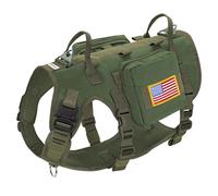 Forestpaw Pettorina tattica per cani di taglia media, con manico, anti-tiro, in stile militare, con tasche regolabili, per cani di taglia media e grande, verde, petto 49,5-105,4 cm