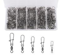 FORETOGO 130 girelle e clip da pesca ad alta resistenza con bottoni di sicurezza, connettori neri per la pesca a scatto per cambio rapido girelle per pesca in acqua dolce salata (4# 6# 8# 10# 12#)