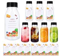 FORETOGO 8 bottigliette in plastica trasparente da 200 ml, con coperchio nero, riutilizzabili, piccole bottiglie di plastica con 8 adesivi, mini bottiglie per conservare succhi, acqua e bevande (nero)