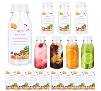 FORETOGO 8 bottigliette in plastica trasparente da 200 ml, con coperchio nero, riutilizzabili, piccole bottiglie di plastica con 8 adesivi, mini bottiglie per conservare succhi, acqua e bevande