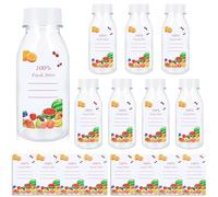FORETOGO 8 Pezzi Bottiglie di Plastica 200ml,Trasparenti Piccole Bottiglie per Bevande con Coperchio Nero e 8 Adesivi,Riutilizzabile Mini Bottiglia di Plastica per Conservare Succhi,Acqua e Bevande
