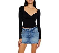 Forever 21 Maglia a Maniche Lunghe da Donna con Scollo Quadrato, Nero, M