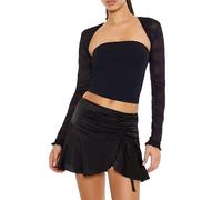 Forever 21 Maglione Coprispalle in Pizzo a Righe Trasparenti da Donna, Nero, XS