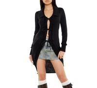 Forever 21 Tie-Front Longline Cardigan Sweater Maglione, Nero, M Donna