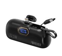 Forever Batteria esterna 5000mAh connettore Lightning + cavo USB-C integrati, Nero