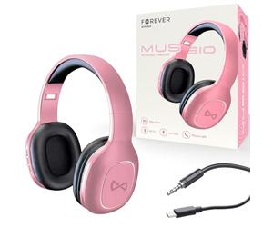 FOREVER BTH-505 - Cuffie Bluetooth Over-ear in rosa, pieghevoli, con super bassi, lunga durata fino a 8 ore per telefoni cellulari/TV/Viaggi/Corsi online/Home Office