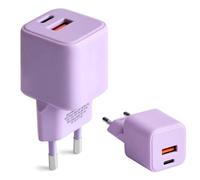FOREVER COLORUM Caricatore USB C USB A 30W Lavanda - Funzione di Caricabatterie Rapido e Tecnologia Power Delivery - Presa USB con Custodia Resistene al Fuoco e Tecnologia GaN - Caricatore USB A USB C