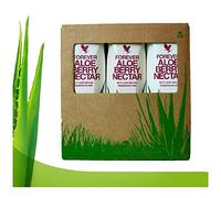 Forever living tripack 3x1 litro di aloe vera al gusto di mirtillo rosso mela e polpa di pesca Succo puro naturale al 100% da bere. (Aloe berry nectar)