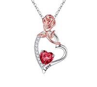 Forever Love Heart Birthstone Necklaces Gifts for Women, Sterling Natural or Created Gemstone Anniversary Valentines Day Gifts for Her Mothers Day Birthday Christmas Gifts