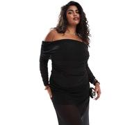 Forever New Curve - Vestito lungo nero arricciato con spalle scoperte 50