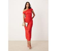 Forever New - Vestito con gonna al polpaccio rosso in rete asimmetrico arricciato 46