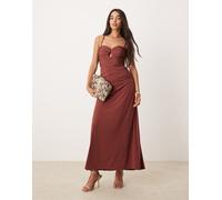 Forever New - Vestito lungo a goccia marrone arricciato 38