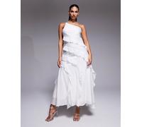 Forever New - Vestito lungo da sposa in chiffon monospalla color avorio con volant-Bianco 48