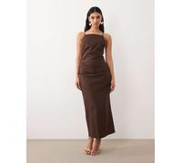 Forever New - Vestito midi in lino elasticizzato color cioccolato con retro a corsetto-Marrone 48