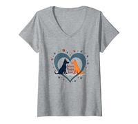 Forever Puppy Love: Adorabile Cane con Zampa di Cuore Maglietta con Collo a V, Donna, Grigio Melange, S
