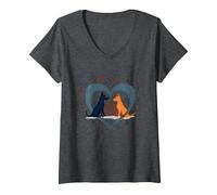 Forever Puppy Love: Adorabile Cane con Zampa di Cuore Maglietta con Collo a V, Donna, Grigio Scuro, M