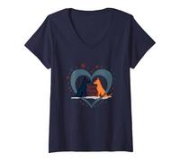 Forever Puppy Love: Adorabile Cane con Zampa di Cuore Maglietta con Collo a V, Donna, Navy, XL