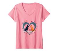 Forever Puppy Love: Adorabile Cane con Zampa di Cuore Maglietta con Collo a V, Donna, Rosa, S