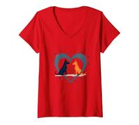 Forever Puppy Love: Adorabile Cane con Zampa di Cuore Maglietta con Collo a V, Donna, Rosso, M