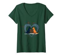 Forever Puppy Love: Adorabile Cane con Zampa di Cuore Maglietta con Collo a V, Donna, Verde Foresta, M