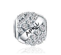 FOREVER QUEEN Charm nascita per braccialetto, ciondoli traforati in argento Sterling 925, ciondoli di buon compleanno per bracciale e collana per festa della mamma FQ0004, argento 925; zirconia