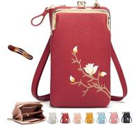 Forever Savour Women Sling Cross-Body Wallet with Mobile Cell Phone Holder, Forever Savour Mobile Phone Bag cool (Wine Red)