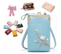 Forever Savour Women Sling Cross-Body Wallet with Mobile Cell Phone Holder, PU Leather Purse Cross body, Adjustable Strap (Blue)