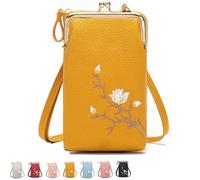 Forever Savour Women Sling Cross-Body Wallet With Mobile Cell Phone Holder, Small Crossbody Purses for Women (Yellow)