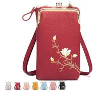Forever Savour Women Sling Cross-Body Wallet With Mobile Cell Phone Holder, Small Crossbody Purses for Women (Red)
