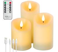 Forever Speed 3 Pezzi Candele LED Ricaricabili con Timer, Dimmerabile Candele Senza Fiamma con Cavo USB Flameless Candele per Decorazione per Feste, Campeggio, Matrimonio, Regali
