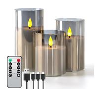 Forever Speed 3 Pezzi Vetro Grigio Candele LED Ricaricabili con Timer, Dimmerabile Candele Senza Fiamma con Cavo USB Flameless Candele per Decorazione per Feste, Campeggio, Matrimonio, Regali