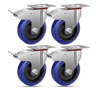 Forever Speed 4x Pesanti Ruote 100mm Girevoli Con Freni - Gomma Elastica per Trasporto Industriale - Rotazione a 360° per Mobili - Montaggio Portata Max 200kg